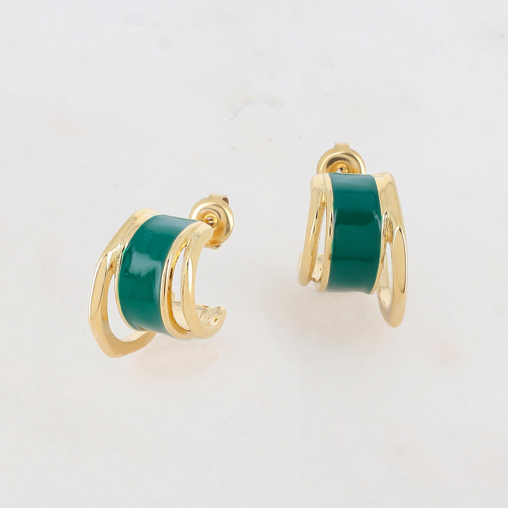 Créoles à puce 3 rangs avec effet lisse et émaillées 1,2x 2,9 cm
