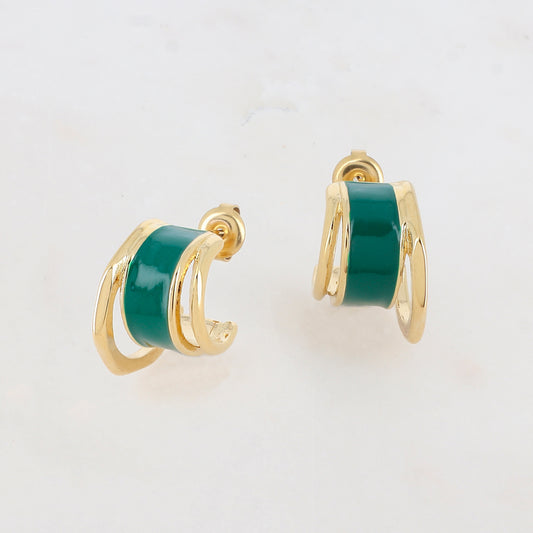Créoles à puce 3 rangs avec effet lisse et émaillées 1,2x 2,9 cm