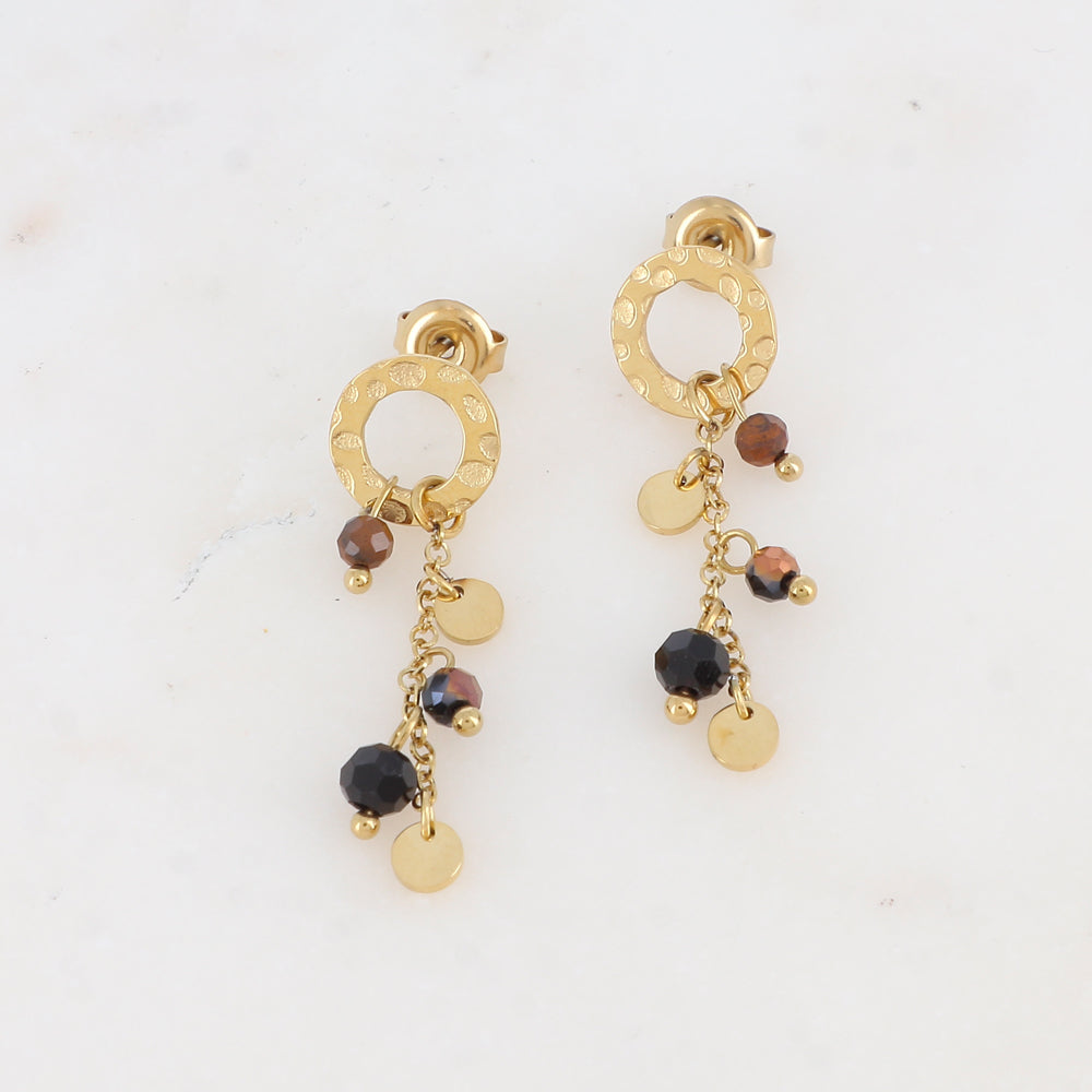 B.O à puce avec pastilles, chaîne, pâtes de verre et pierre naturelle 1 x 3,7 cm