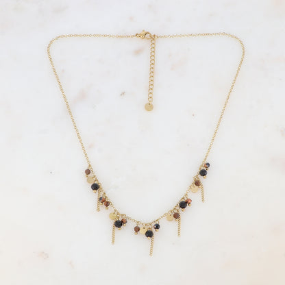 Collier avec pastilles, chaînes, pâtes de verre et pierre naturelle (40+5CM)