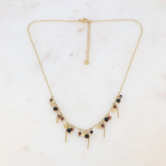 Collier avec pastilles, chaînes, pâtes de verre et pierre naturelle (40+5CM)