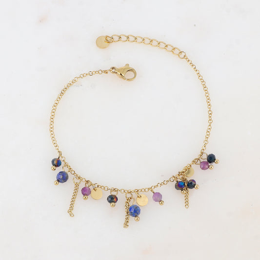 Bracelet avec pastilles, chaînes, pâtes de verre et pierre naturelle