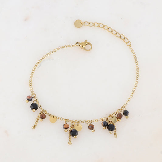 Bracelet avec pastilles, chaînes, pâtes de verre et pierre naturelle