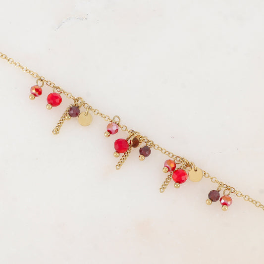 Bracelet avec pastilles, chaînes, pâtes de verre et pierre naturelle