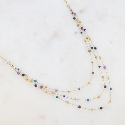 Collier triple rangs avec pâtes de verre et pierre naturelle (39/41/43+5CM)