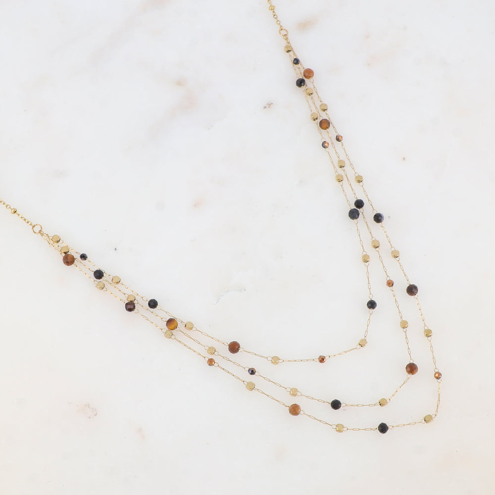 Collier triple rangs avec pâtes de verre et pierre naturelle (39/41/43+5CM)