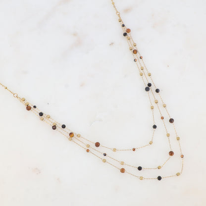 Collier triple rangs avec pâtes de verre et pierre naturelle (39/41/43+5CM)