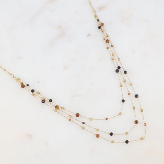 Collier triple rangs avec pâtes de verre et pierre naturelle (39/41/43+5CM)