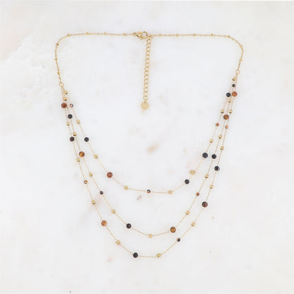 Collier triple rangs avec pâtes de verre et pierre naturelle (39/41/43+5CM)