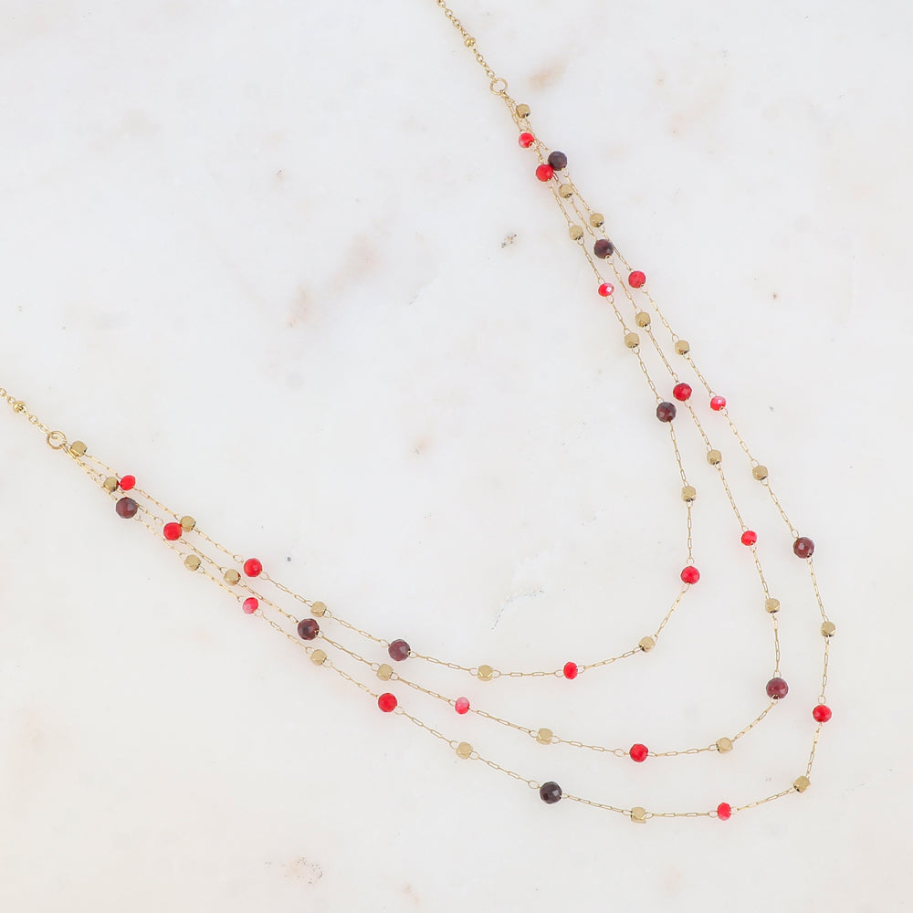 Collier triple rangs avec pâtes de verre et pierre naturelle (39/41/43+5CM)