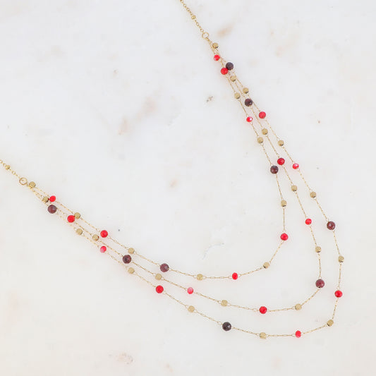 Collier triple rangs avec pâtes de verre et pierre naturelle (39/41/43+5CM)