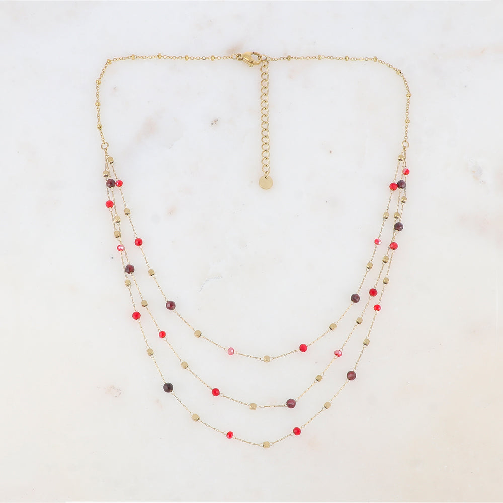 Collier triple rangs avec pâtes de verre et pierre naturelle (39/41/43+5CM)