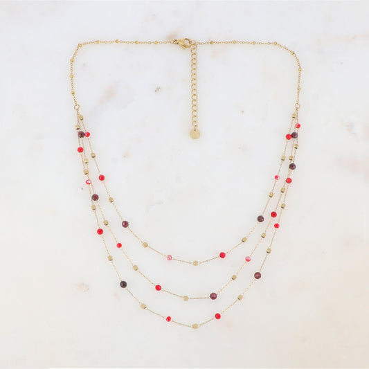 Collier triple rangs avec pâtes de verre et pierre naturelle (39/41/43+5CM)