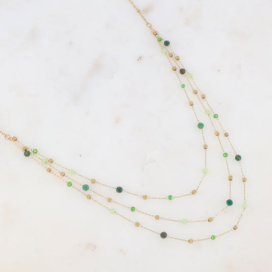 Collier triple rangs avec pâtes de verre et pierre naturelle (39/41/43+5CM)