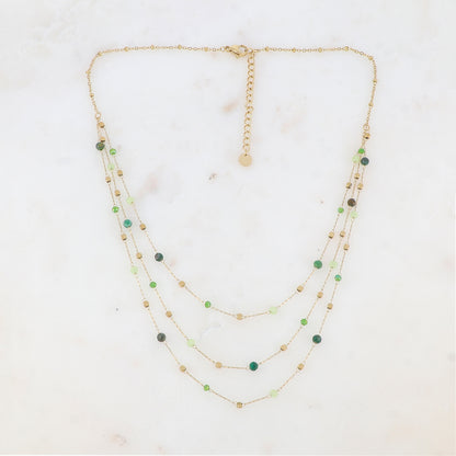 Collier triple rangs avec pâtes de verre et pierre naturelle (39/41/43+5CM)