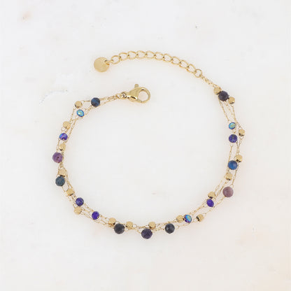 Bracelet triple rangs avec pâtes de verre et pierre naturelle