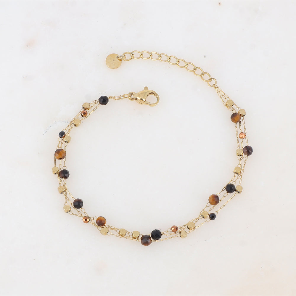 Bracelet triple rangs avec pâtes de verre et pierre naturelle