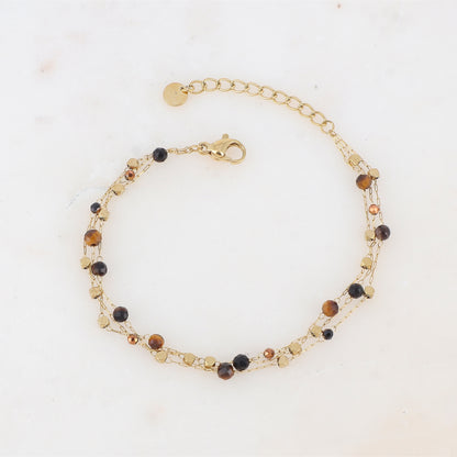 Bracelet triple rangs avec pâtes de verre et pierre naturelle