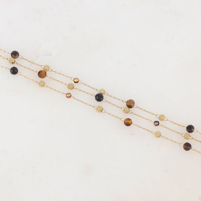 Bracelet triple rangs avec pâtes de verre et pierre naturelle