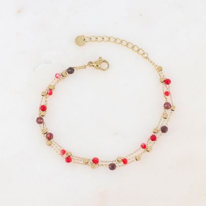 Bracelet triple rangs avec pâtes de verre et pierre naturelle