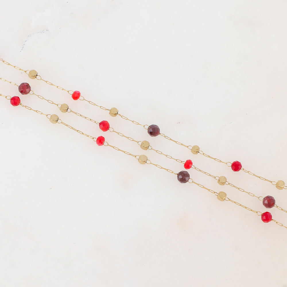 Bracelet triple rangs avec pâtes de verre et pierre naturelle