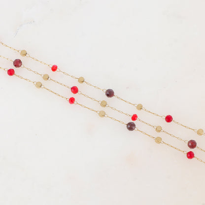 Bracelet triple rangs avec pâtes de verre et pierre naturelle