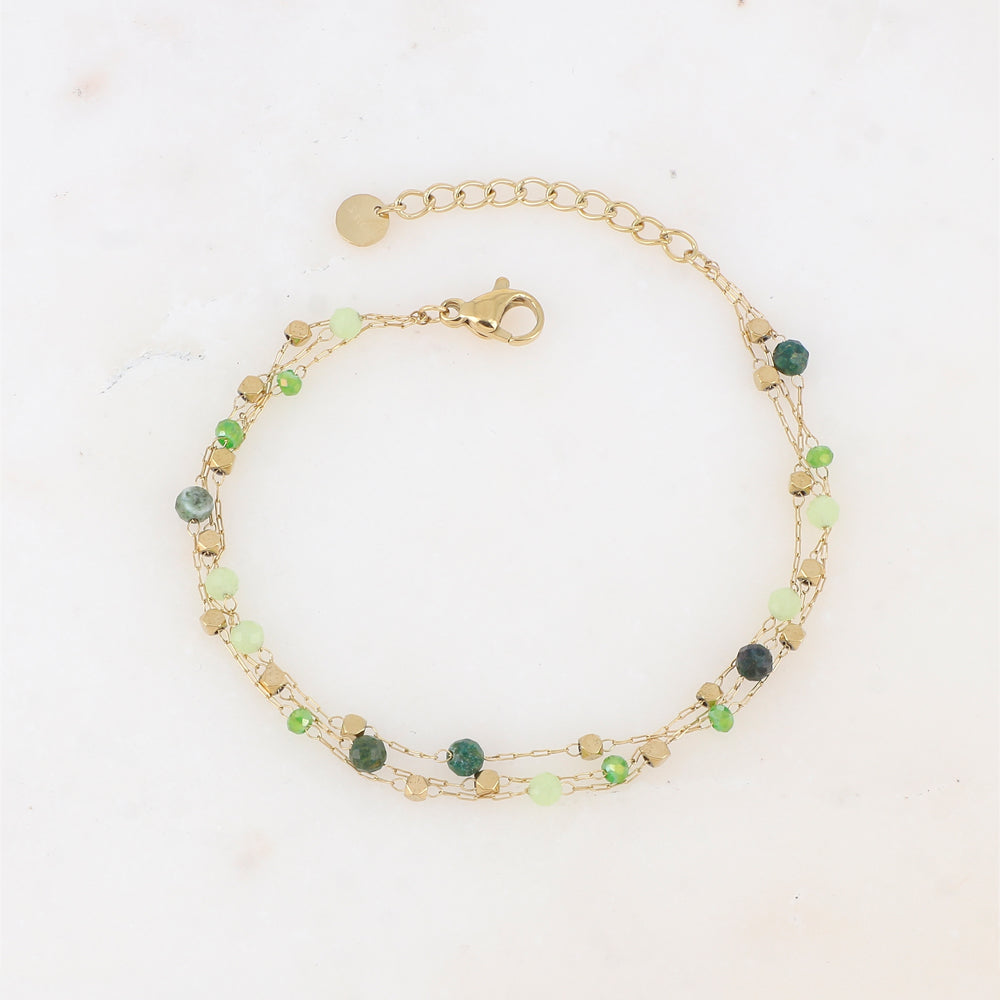 Bracelet triple rangs avec pâtes de verre et pierre naturelle
