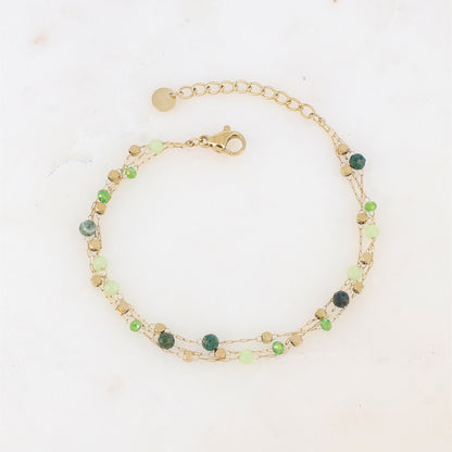 Bracelet triple rangs avec pâtes de verre et pierre naturelle