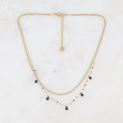 Collier double rangs avec perles de rocaille et pastilles émaillées (39/41+5CM)