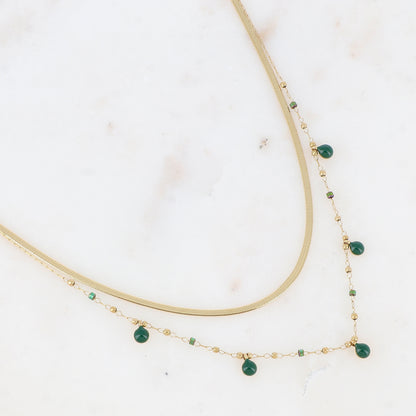Collier double rangs avec perles de rocaille et pastilles émaillées (39/41+5CM)