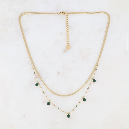 Collier double rangs avec perles de rocaille et pastilles émaillées (39/41+5CM)