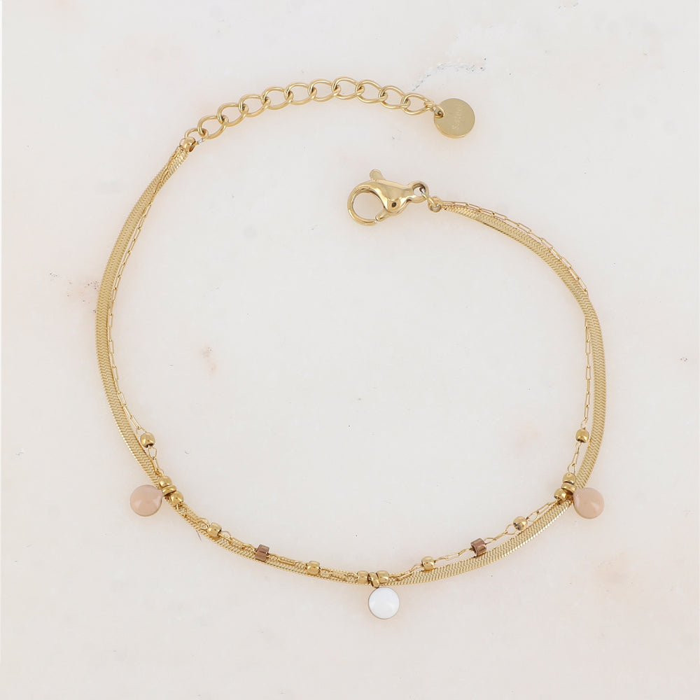 Bracelet double rangs avec perles de rocaille et pastilles émaillées