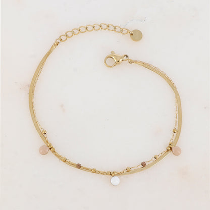 Bracelet double rangs avec perles de rocaille et pastilles émaillées