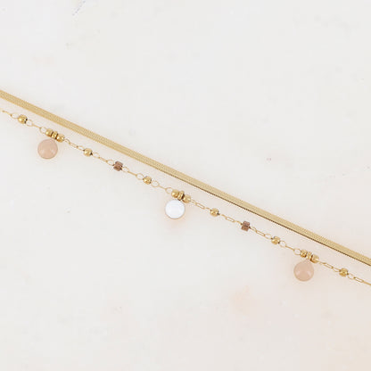 Bracelet double rangs avec perles de rocaille et pastilles émaillées