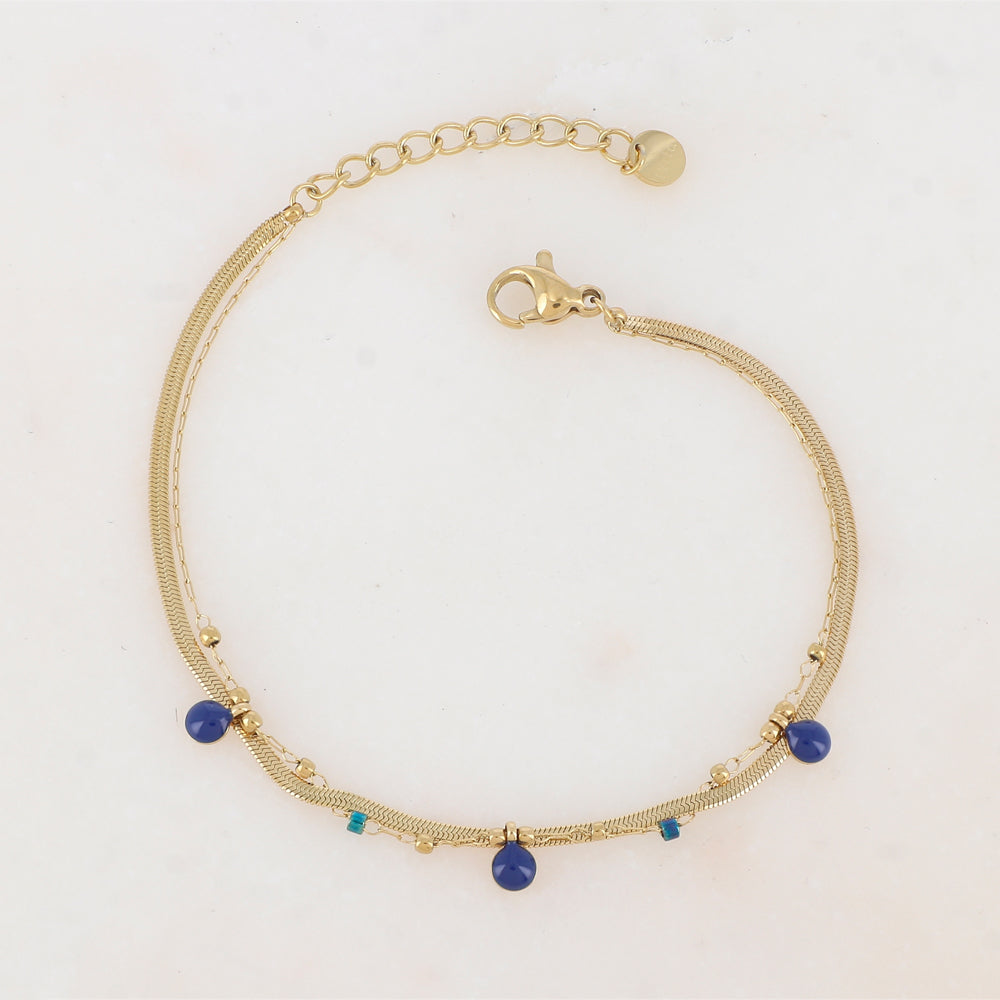 Bracelet double rangs avec perles de rocaille et pastilles émaillées