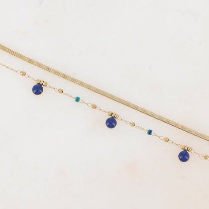 Bracelet double rangs avec perles de rocaille et pastilles émaillées