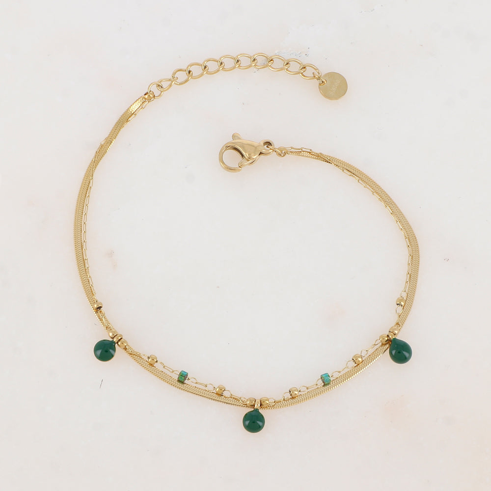 Bracelet double rangs avec perles de rocaille et pastilles émaillées