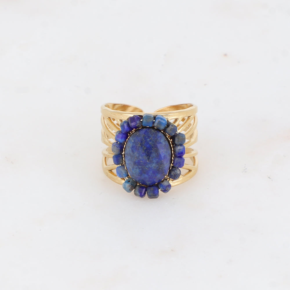Bague ajourée avec des perles en pierre naturelle - Lapis lazulite