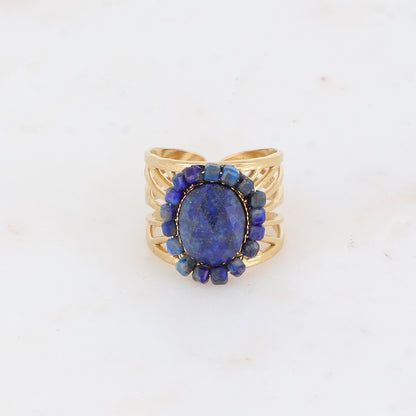 Bague ajourée avec des perles en pierre naturelle - Lapis lazulite