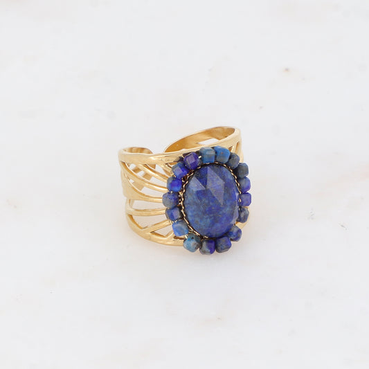 Bague ajourée avec des perles en pierre naturelle - Lapis lazulite