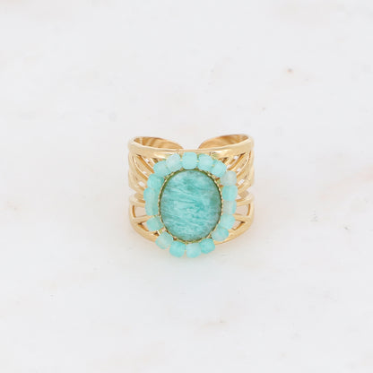 Bague ajourée avec des perles en pierre naturelle - Amazonite