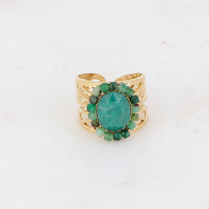 Bague ajourée avec des perles en pierre naturelle - Aventurine