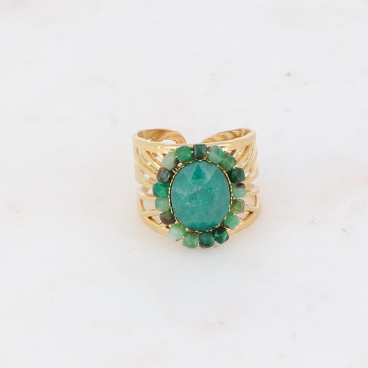 Bague ajourée avec des perles en pierre naturelle - Aventurine