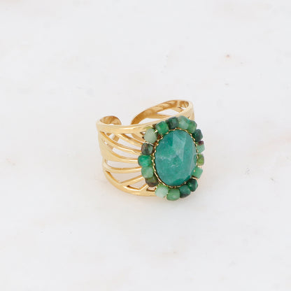 Bague ajourée avec des perles en pierre naturelle - Aventurine