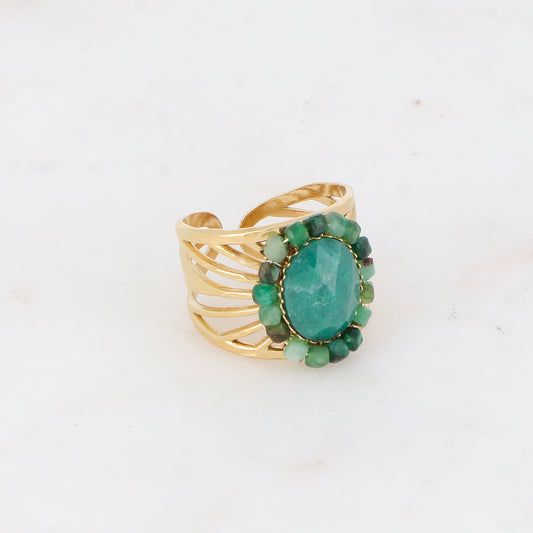 Bague ajourée avec des perles en pierre naturelle - Aventurine