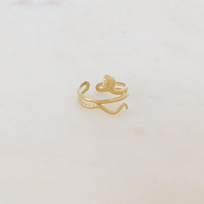 Bague fine multi-rangs en forme de serpent avec effet martelé et lisse