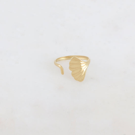 Bague fine feuille ajustable devant