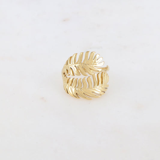 Bague fine et lisse avec 2 feuilles exotiqu
