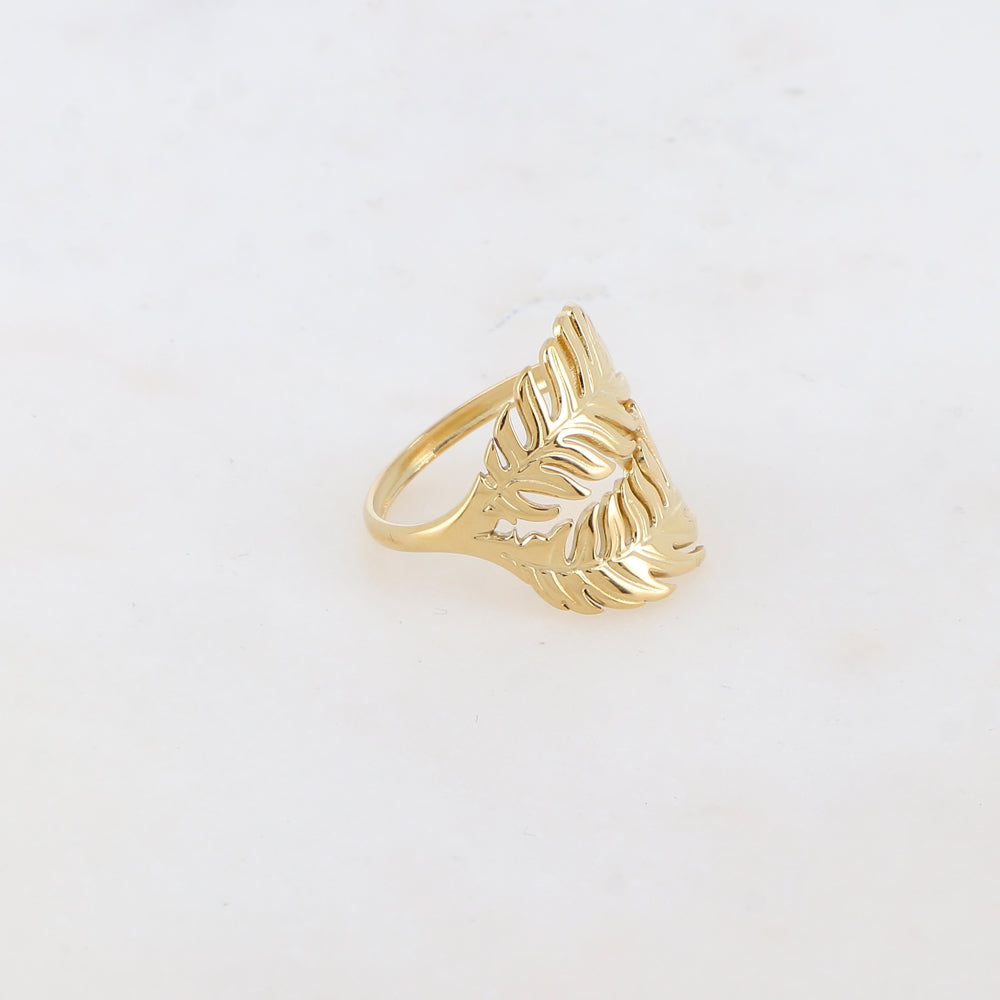 Bague fine et lisse avec 2 feuilles exotiqu
