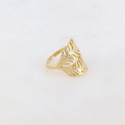 Bague fine et lisse avec 2 feuilles exotiqu